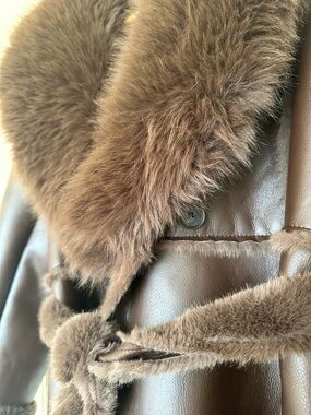 Classic Women's Brown Faux-Shearling Long Coat with Belt